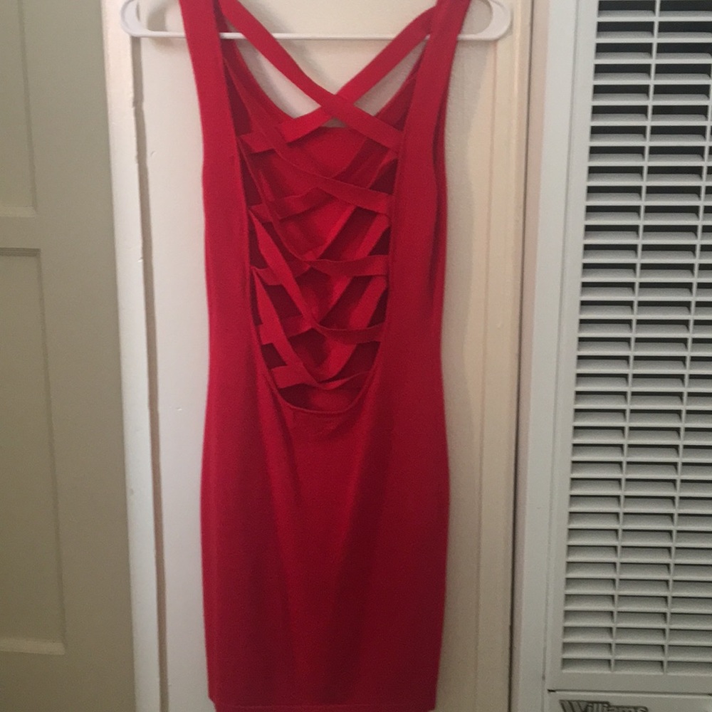 Tight red open back dress